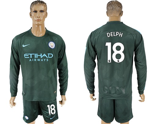 Manchester City #18 Delph Sec Away Long Sleeves Soccer Club Jersey